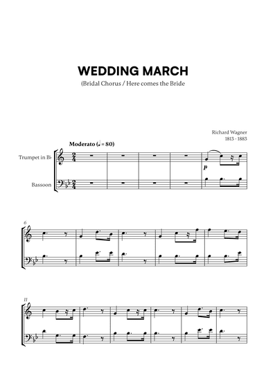 Richard Wagner - Wedding March (Here comes the Bride) (for Trumpet in Bb and Bassoon) (arr. Cadenza Editions)