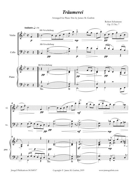Schumann: Träumerei Op. 15 No. 7 for Piano Trio (arr. James M. Guthrie)