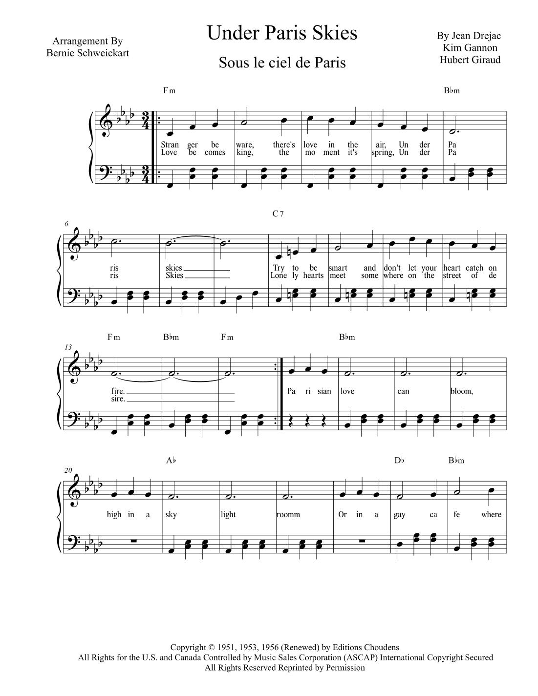 Under Paris Skies (arr. Bernie Schweickart)