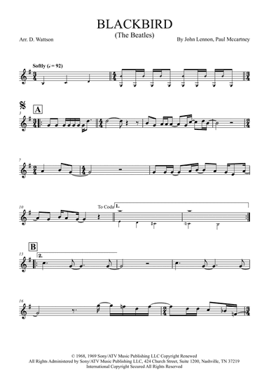 Blackbird (arr. Douglas Wattson)