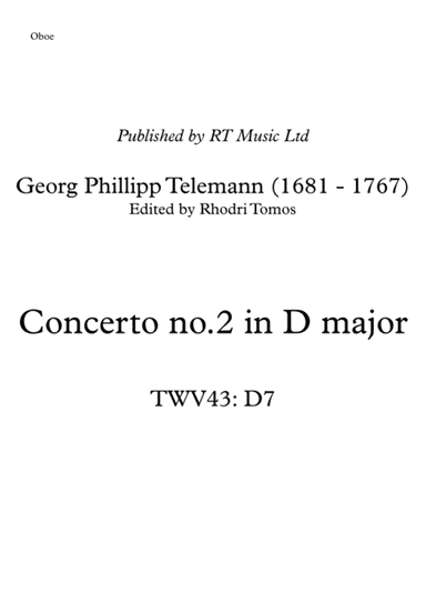 Telemann TWV43:D7 Concerto in D major. Oboe & trumpet solo parts. (arr. Rhodri Tomos)