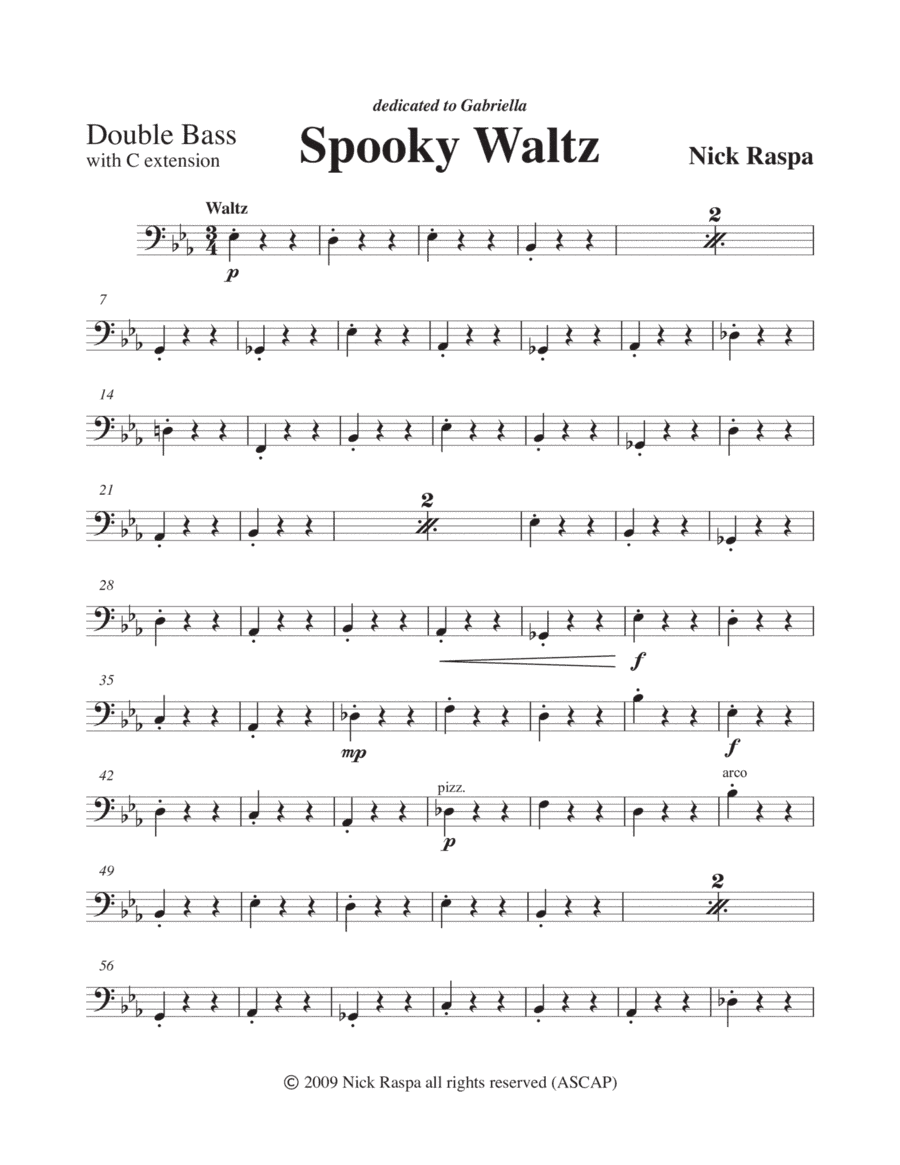 Spooky Waltz from Three Dances for Halloween - Double Bass part