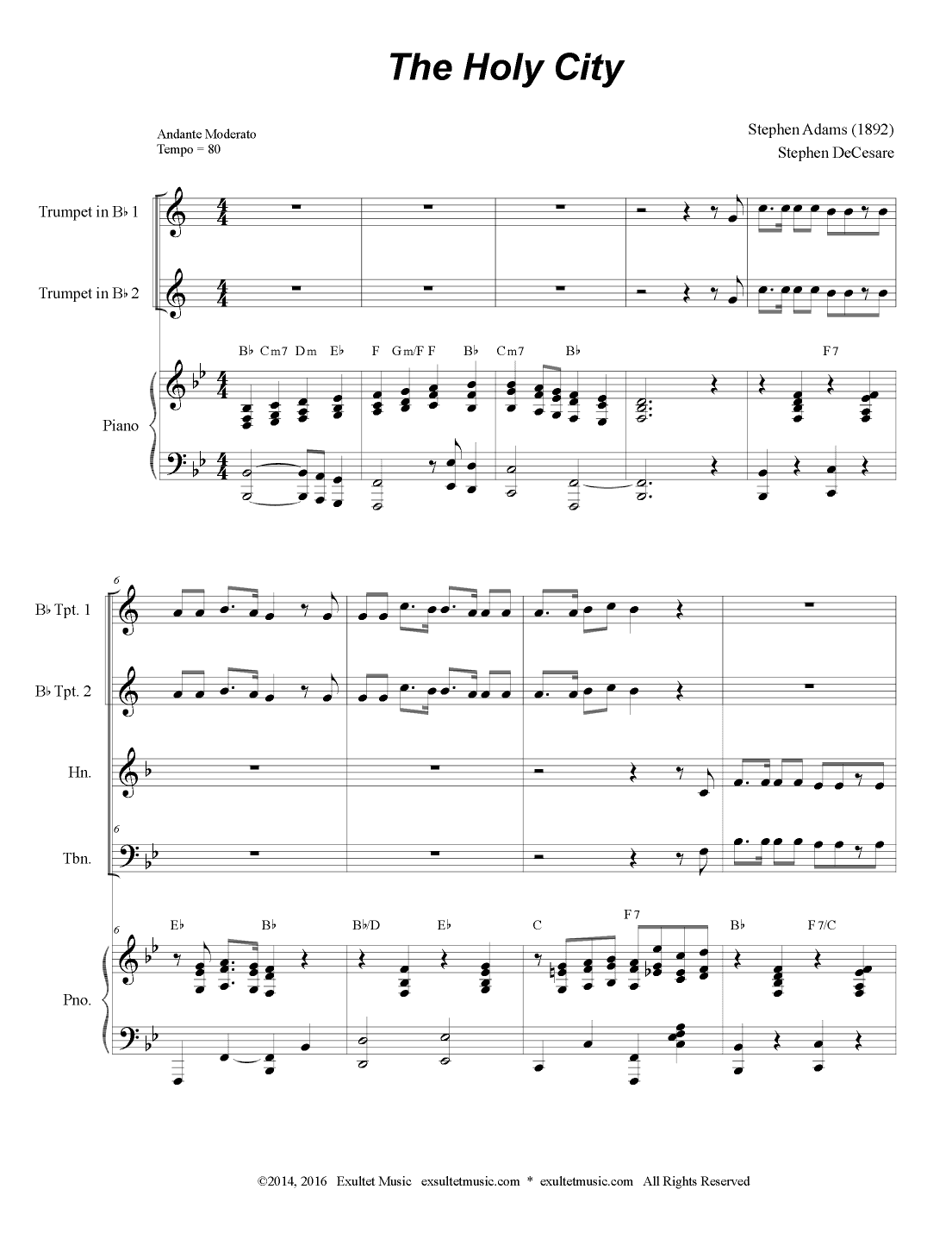 The Holy City (Brass Quartet and Piano) (arr. Stephen DeCesare)