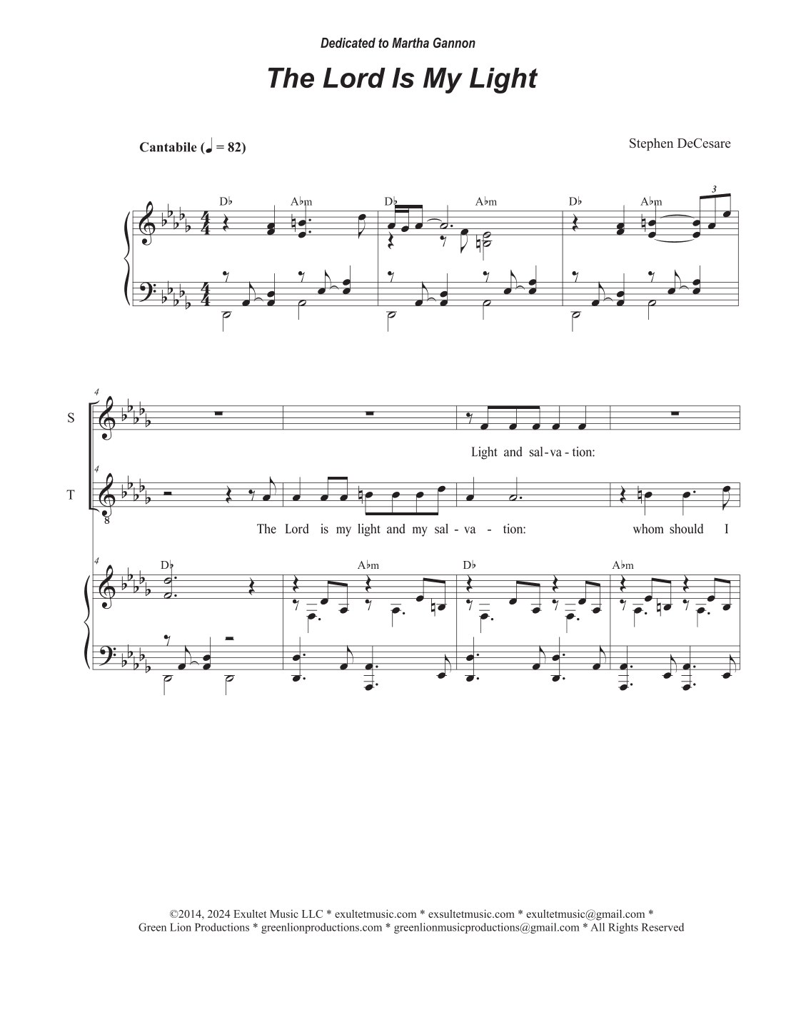 The Lord Is My Light (Duet for Soprano and Tenor solo)