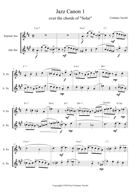 Jazz Canon 1 for Sax Duo