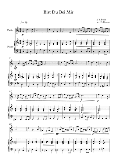 Bist Du Bei Mir, Johann Sebastian Bach, For Violin & Piano