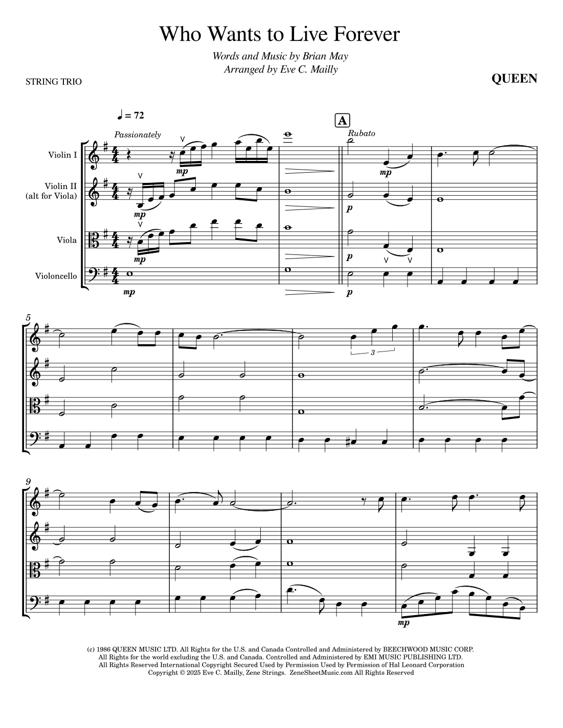 Who Wants To Live Forever (arr. Eve C. Mailly - Zene Strings)