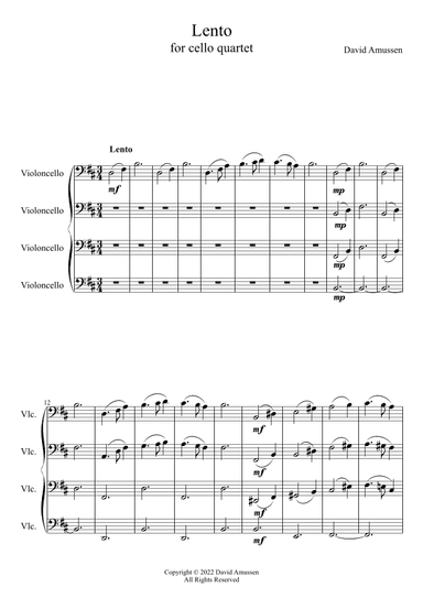 Lento for cello quartet - Score Only