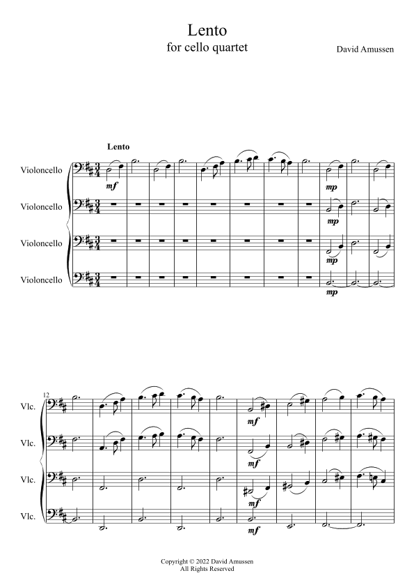 Lento for cello quartet - Score Only