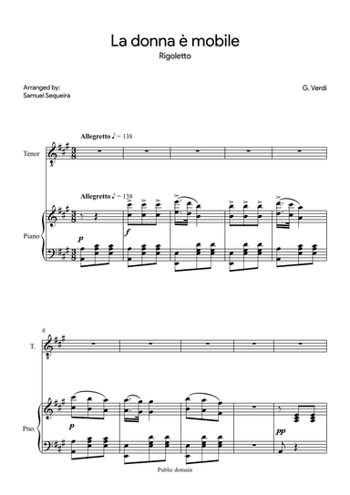 La donna è mobile - for Tenor - in A (arr. Samuel Sequeira)