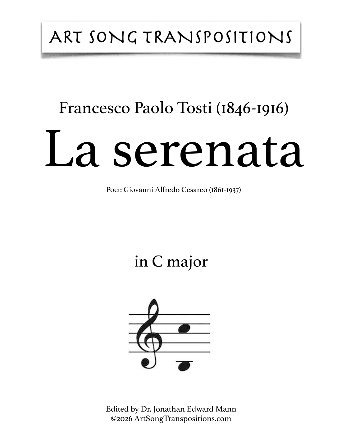 TOSTI: La serenata (transposed to C major) (arr. ArtSongTranspositions.com)