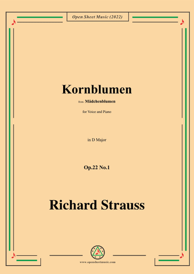 Richard Strauss-Kornblumen,Op.22 No.1,in D Major (arr. OSM Press)