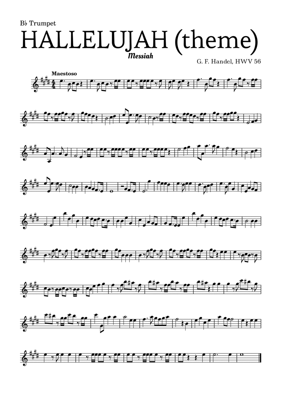 Aleluia (HALLELUJAH), of the Messiah - for B? Trumpet and accompaniment (arr. Leyandder Trustworthy)