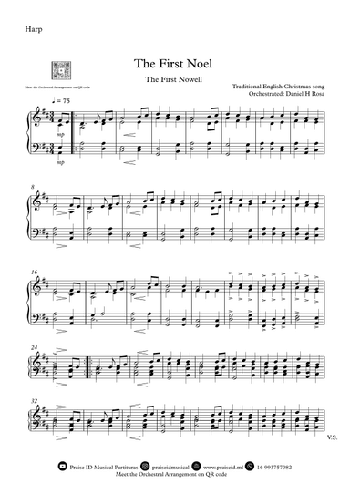 The First Noel - The First Nowell - Easy Christmas Carol - Harp (arr. Daniel H Rosa)