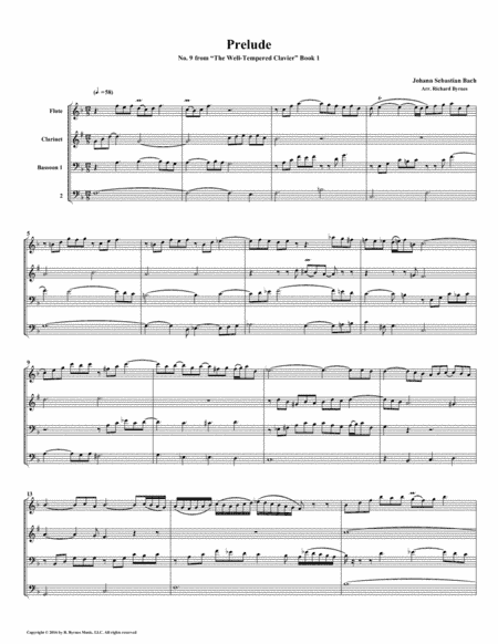 Prelude 09 from  Well-Tempered Clavier, Book 1 (Woodwind Quartet) (arr. Richard Byrnes)