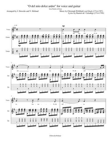 "O del mio dolce ardor" (Gluck) for voice and guitar (arr. J. Deroche, V. Holland)