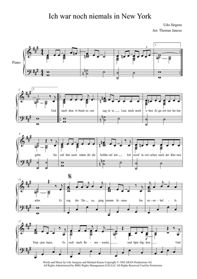 Ich War Noch Niemals In New York (arr. Thomas Jancso)