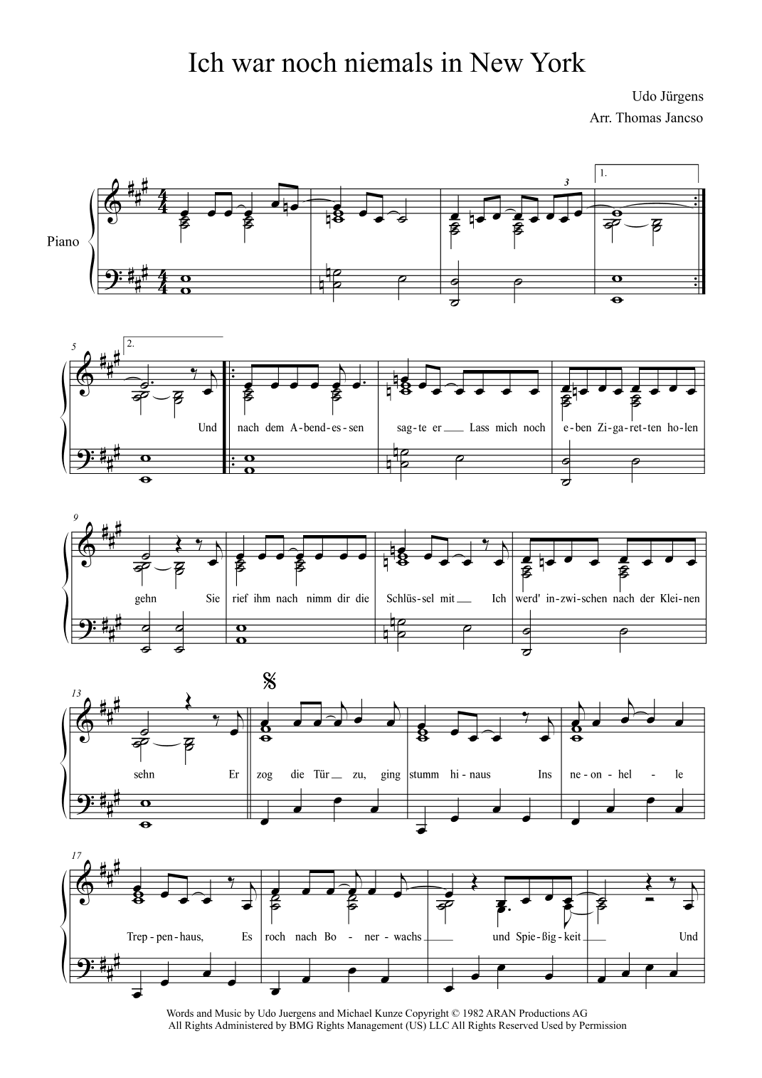 Ich War Noch Niemals In New York (arr. Thomas Jancso)