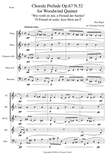 Chorale Prelude Op.67 N.52 for Woodwind Quintet (arr. Cristiano Vecchi)