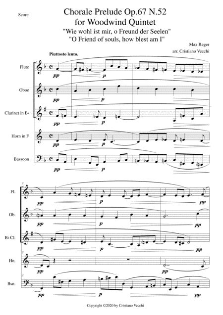 Chorale Prelude Op.67 N.52 for Woodwind Quintet (arr. Cristiano Vecchi)