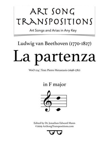 BEETHOVEN: La partenza, WoO 124 (transposed to F major) (arr. ArtSongTranspositions.com)