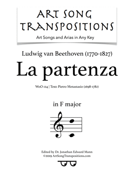 BEETHOVEN: La partenza, WoO 124 (transposed to F major) (arr. ArtSongTranspositions.com)