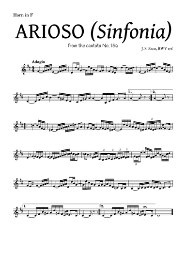 ARIOSO, by J. S. Bach (sinfonia) - for Horn in F and accompaniment (arr. Leyandder Trustworthy)