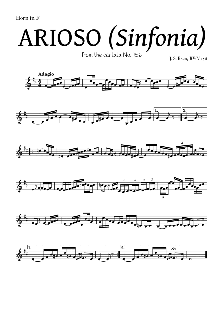 ARIOSO, by J. S. Bach (sinfonia) - for Horn in F and accompaniment (arr. Leyandder Trustworthy)