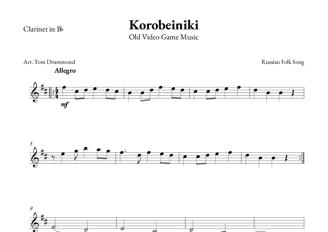Korobeiniki (arr. Tom Drummond)