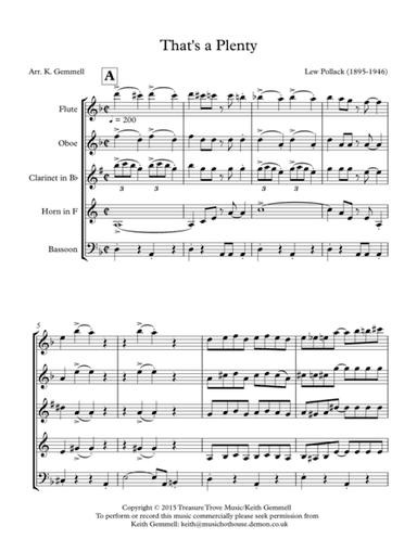 That's a Plenty: Wind Quintet (arr. Keith Gemmell)