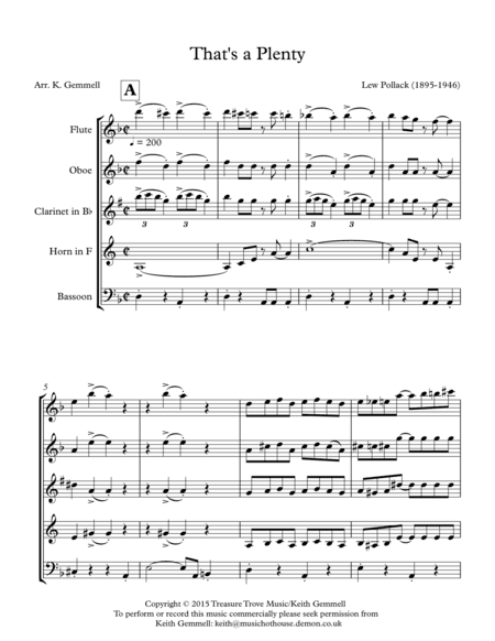 That's a Plenty: Wind Quintet (arr. Keith Gemmell)