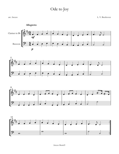 ode to joy clarinet and bassoon sheet music in c for beginners (arr. Arezzo Music)
