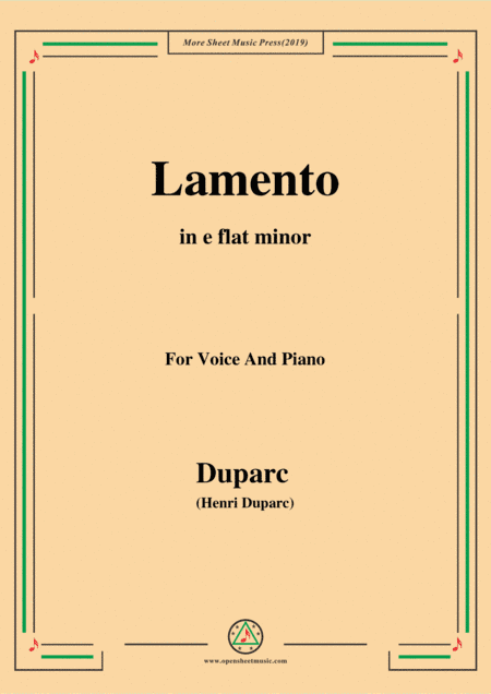 Duparc-Lamento in e flat minor,for Violin and Piano (arr. MSM)