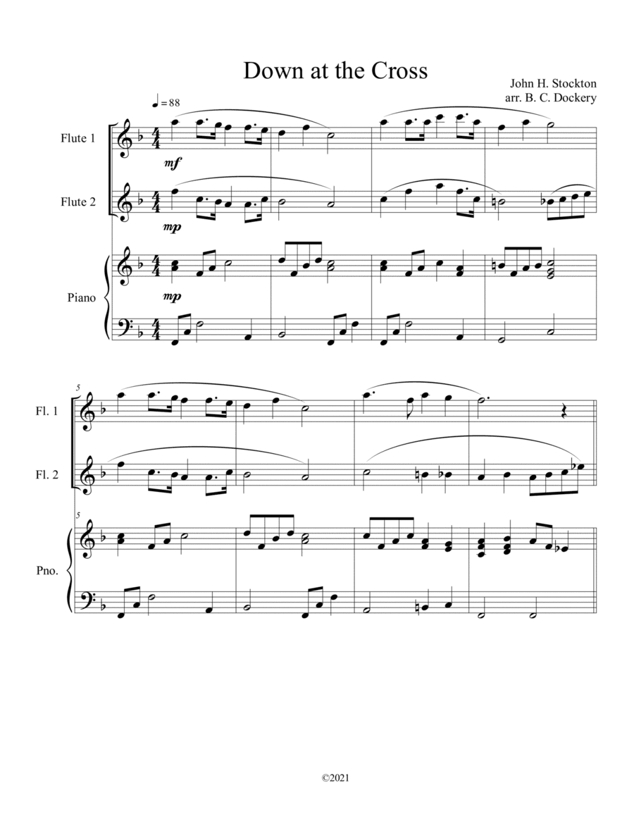 Down at the Cross (flute duet) with optional piano accompaniment (arr. B. C. Dockery)