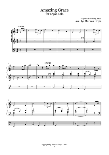AMAZING GRACE - easy version for organ solo - leichtes Orgelarrangement (arr. Markus Dreja)