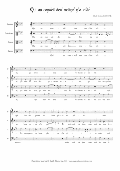 Claude Goudimel - Psaume 1 Qui au conseil des malins (1564) (arr. Guido Menestrina)