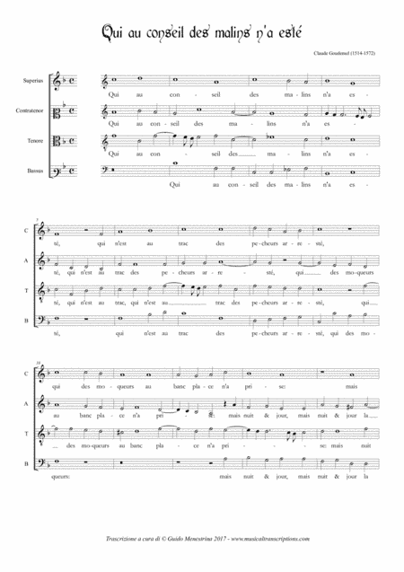 Claude Goudimel - Psaume 1 Qui au conseil des malins (1564) (arr. Guido Menestrina)