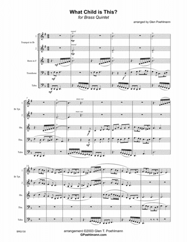 WHAT CHILD IS THIS (Greensleeves) arranged for BRASS QUINTET with optional Percussion (arr. Glen Poehlmann)