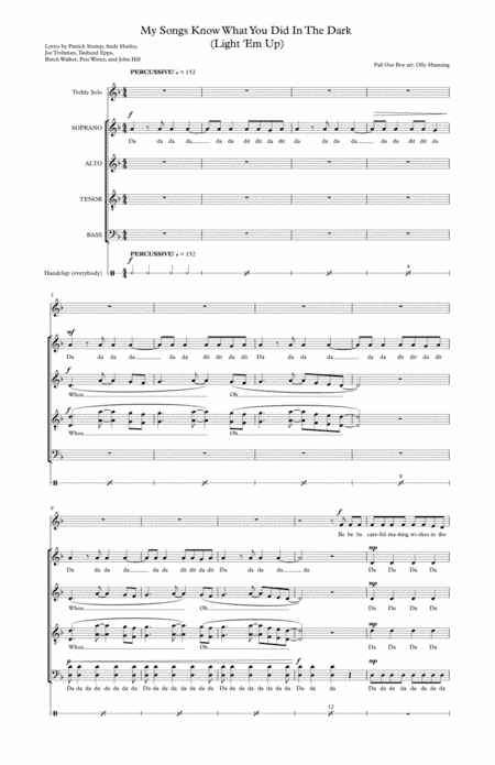 My Songs Know What You Did In The Dark (light Em Up) (arr. Olly Manning)