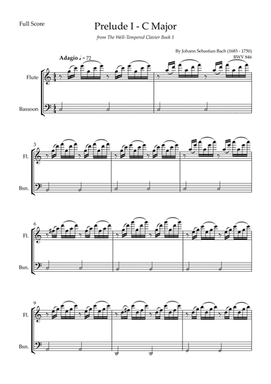 Prelude 1 in C Major BWV 846 (from Well-Tempered Clavier Book 1) for Flute & Bassoon Duo (arr. Fabio Britto)