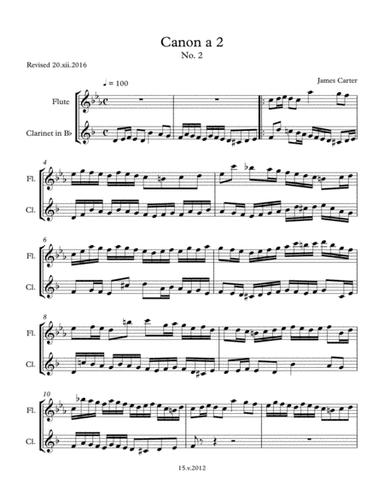 Six Canons for Flute & Clarinet Duet, No. 2 in C minor, by J.W. Carter