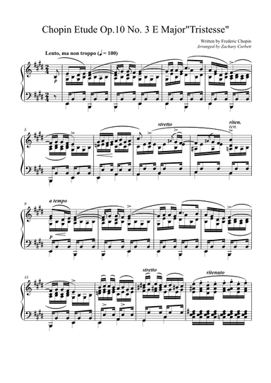 Etude Op. 10 No. 3 in E Major (arr. Zachary Corbett)
