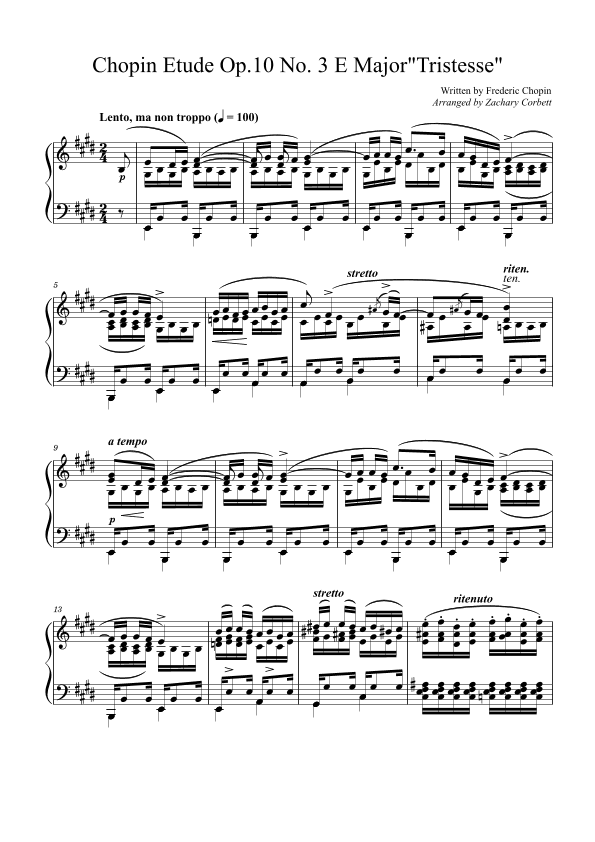 Etude Op. 10 No. 3 in E Major (arr. Zachary Corbett)