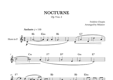 Chopin Nocturne op. 9 no. 2 | Horn in F | B-flat Major | Chords | Easy beginner (arr. Milanov)