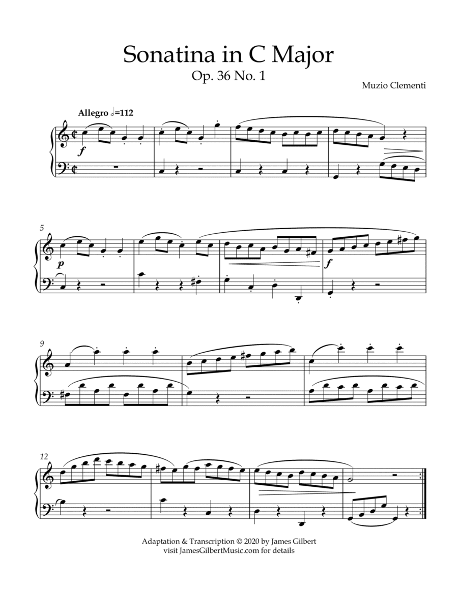 Sonatina Opus 36, Number 1 (arr. James Gilbert Music)