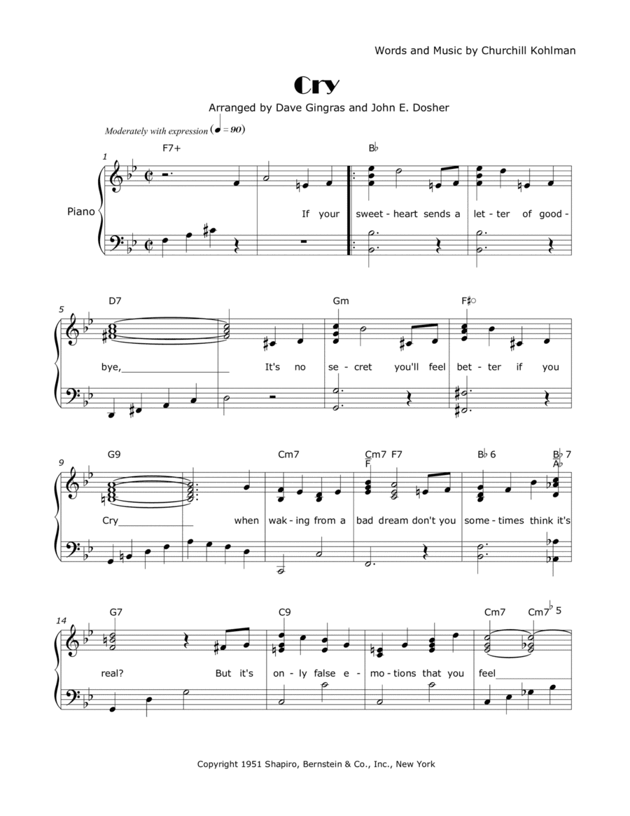 Cry (arr. Dave Gingras, John E. Dosher)
