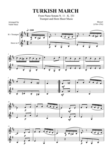 Turkish March - Trumpet and Horn (arr. Valdir Maia)
