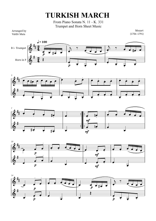 Turkish March - Trumpet and Horn (arr. Valdir Maia)