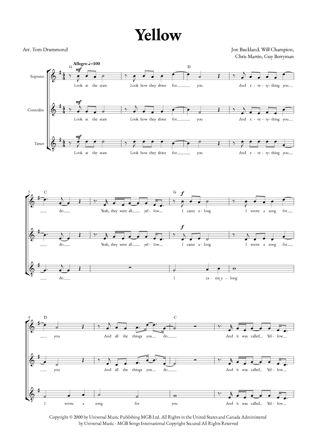 Yellow (arr. Tom Drummond)