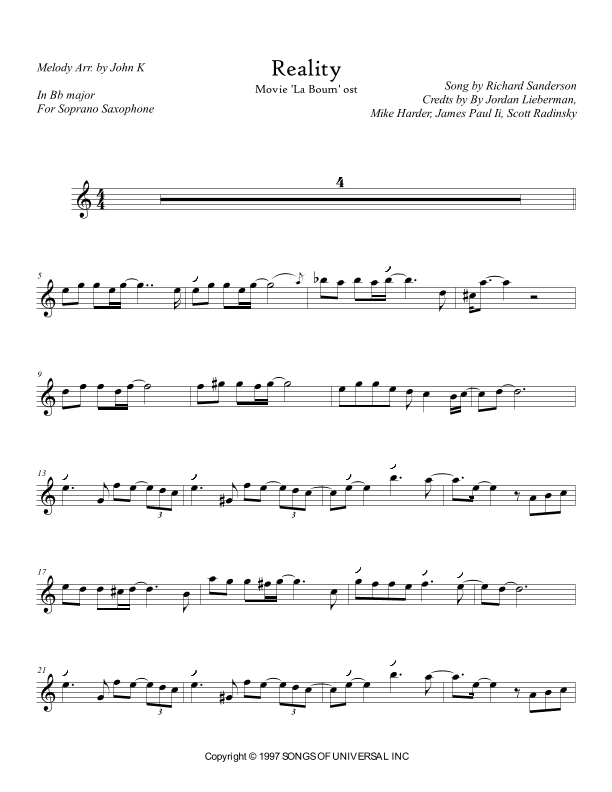 Reality (arr. John K)